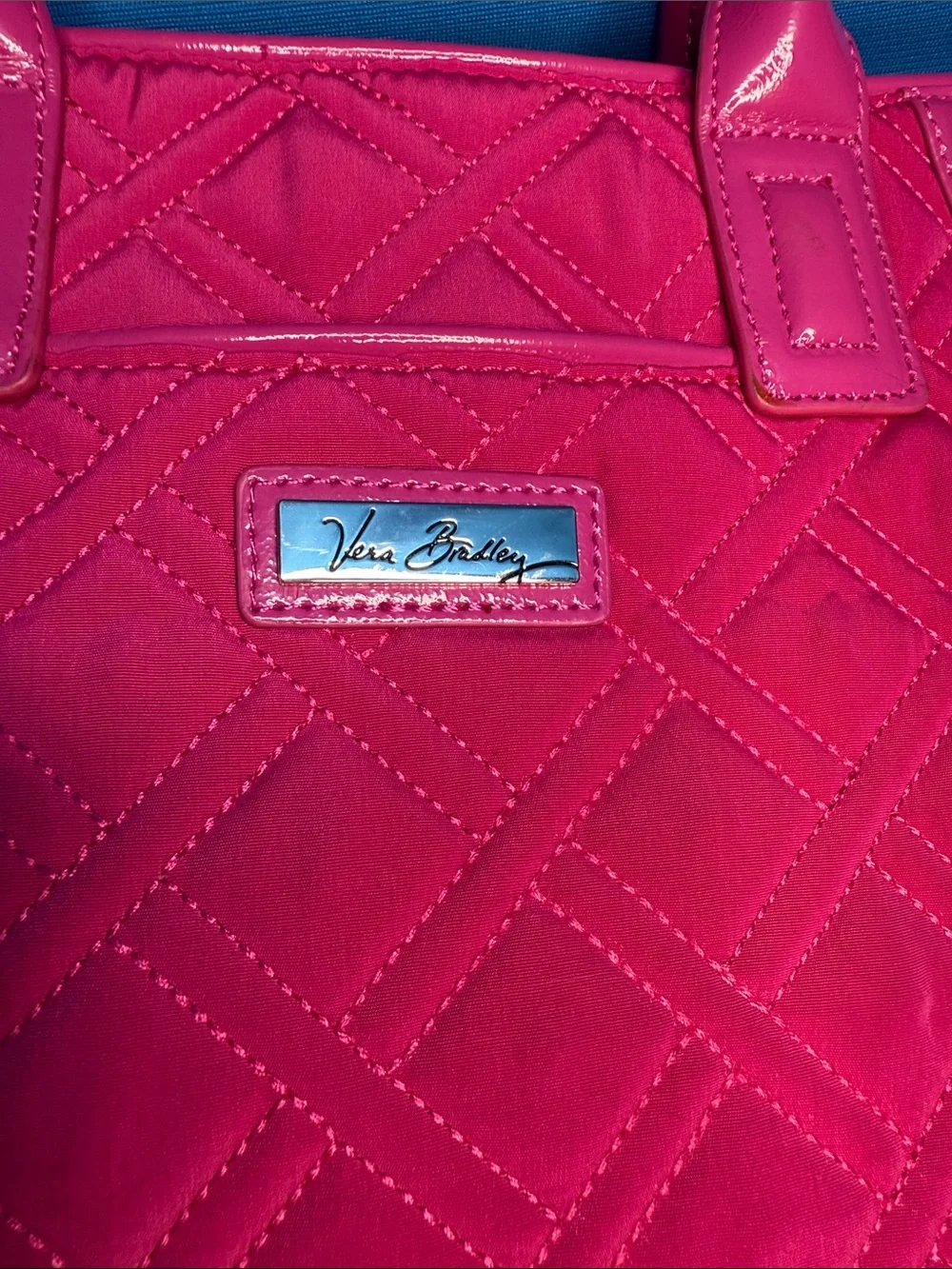 VERA BRADLEY DIAMOND QUILTED TRIMMED TRAPEZE FUCHSIA / PINK SATCHEL HANDBAG